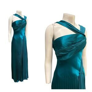 Teal One-Shoulder Pleated Evening Gown by La Femme / Women’s Size 2 -